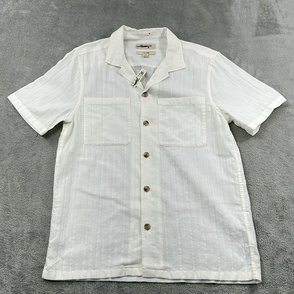 NEW Madewell S Easy Fit 100% Cotton White Short Sleeve Button Down Shirt